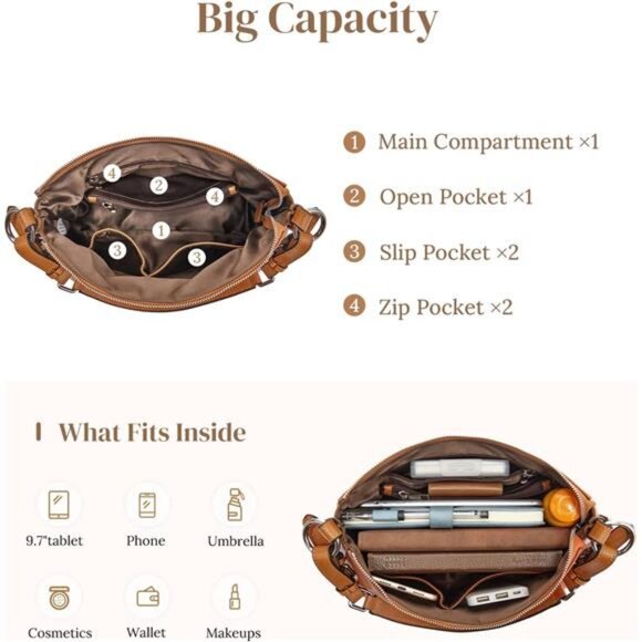 Womens Hobo Genuine Leather Shoulder Bag Top-handle Handbag Ladies - Picture 5 of 7